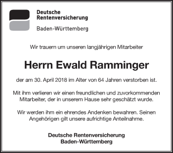 Traueranzeige von Ewald Ramminger von Geislinger Zeitung