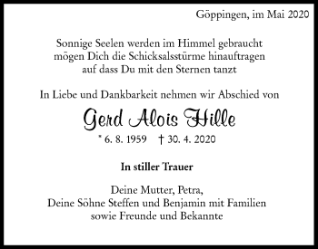 Traueranzeige von Gerd Alois Hille von NWZ Neue Württembergische Zeitung