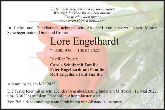 Traueranzeige von Lore Engelhardt von Hohenloher Tagblatt