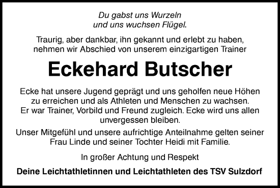 Traueranzeige von Eckehard Butscher von Haller Tagblatt