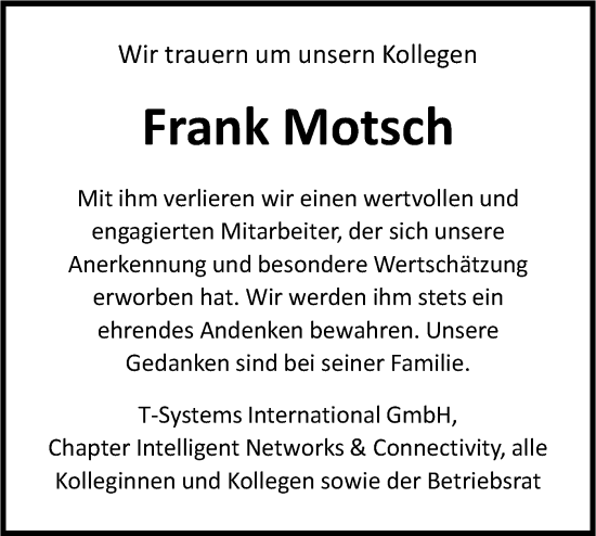 Traueranzeige von Frank Motsch von SÜDWEST PRESSE Ausgabe Ulm/Neu-Ulm