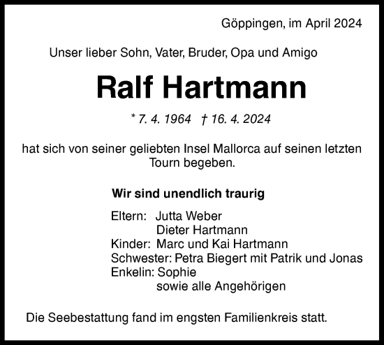 Traueranzeige von Ralf Hartmann von NWZ Neue Württembergische Zeitung