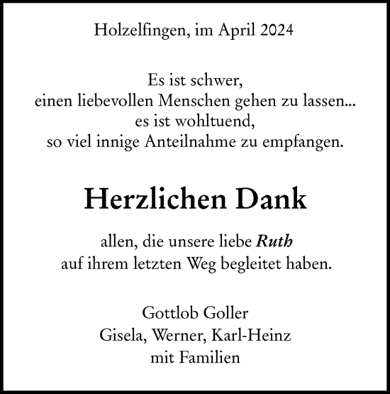 Traueranzeige von Ruth Goller von Alb-Bote/Metzinger-Uracher Volksblatt