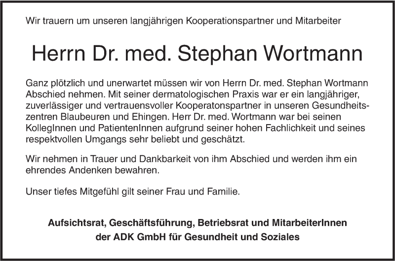  Traueranzeige für Stephan Wortmann vom 19.10.2017 aus SÜDWEST PRESSE Ausgabe Ulm/Neu-Ulm