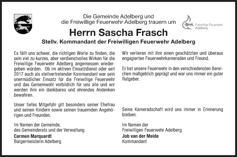  Traueranzeige für Sascha Frasch vom 27.10.2018 aus NWZ Neue Württembergische Zeitung