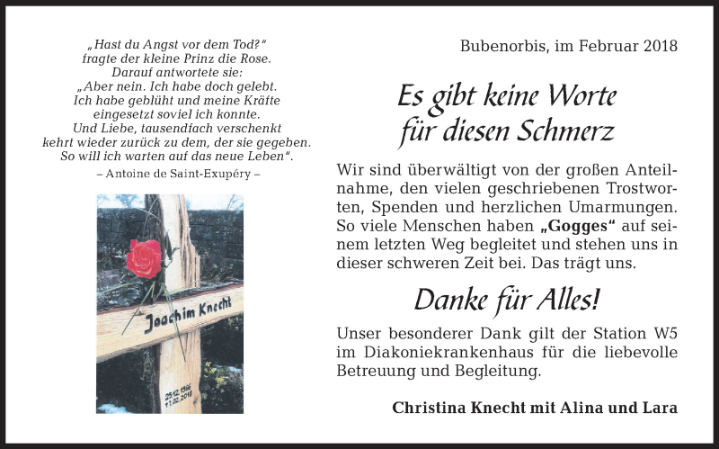  Traueranzeige für Joachim Knecht vom 24.02.2018 aus Haller Tagblatt