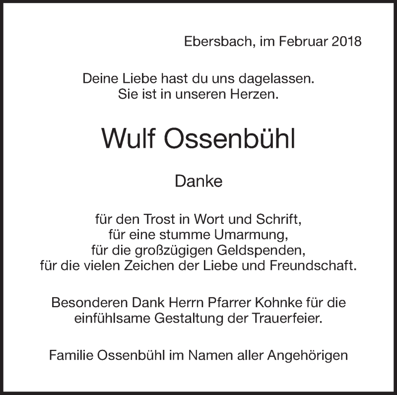  Traueranzeige für Wulf Ossenbühl vom 23.02.2018 aus NWZ Neue Württembergische Zeitung