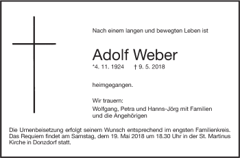 Traueranzeige von Adolf Weber von NWZ Neue Württembergische Zeitung