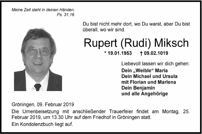  Traueranzeige für Rupert Miksch vom 21.02.2019 aus Hohenloher Tagblatt
