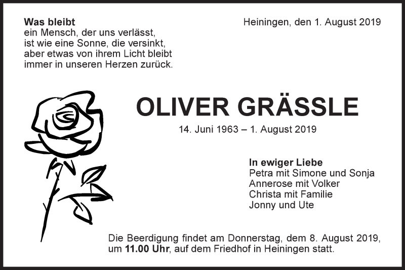 Traueranzeige für Oliver Grässle vom 05.08.2019 aus NWZ Neue Württembergische Zeitung