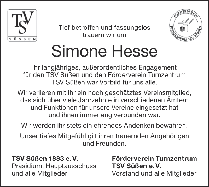  Traueranzeige für Simone Hesse vom 13.11.2020 aus NWZ Neue Württembergische Zeitung