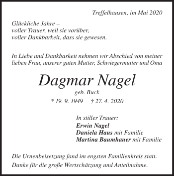 Traueranzeige von Dagmar Nagel von Geislinger Zeitung