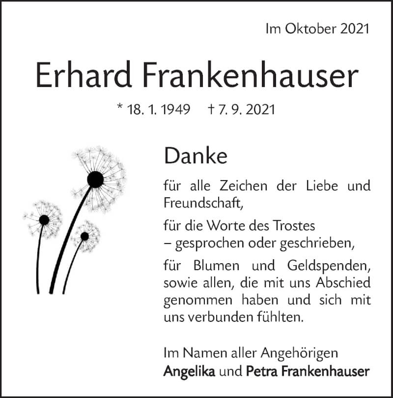  Traueranzeige für Erhard Frankenhauser vom 04.10.2021 aus Geislinger Zeitung