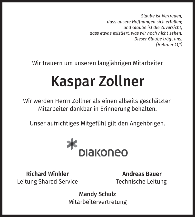  Traueranzeige für Kaspar Zollner vom 08.04.2021 aus Haller Tagblatt