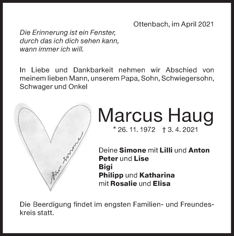  Traueranzeige für Marcus Haug vom 07.04.2021 aus NWZ Neue Württembergische Zeitung