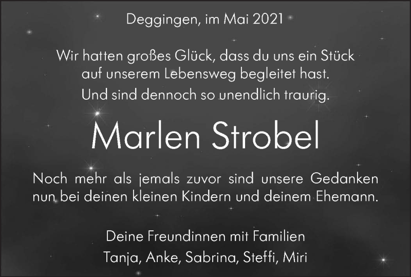  Traueranzeige für Marlen Strobel vom 15.05.2021 aus Geislinger Zeitung