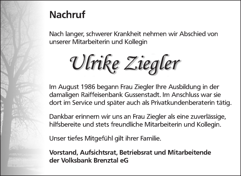  Traueranzeige für Ulrike Ziegler vom 09.06.2021 aus Geislinger Zeitung