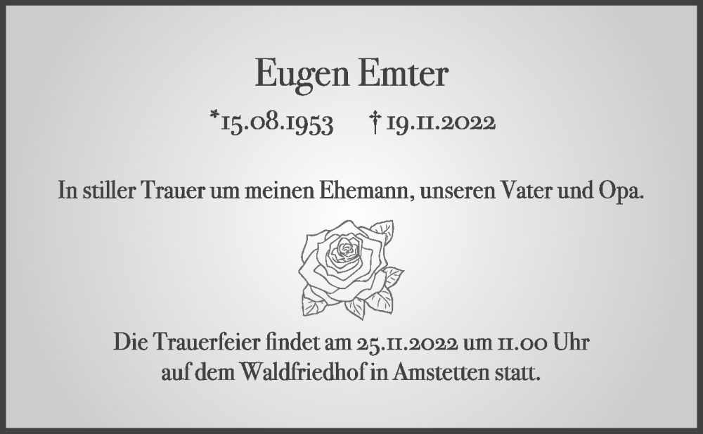  Traueranzeige für Eugen Emter vom 23.11.2022 aus Geislinger Zeitung