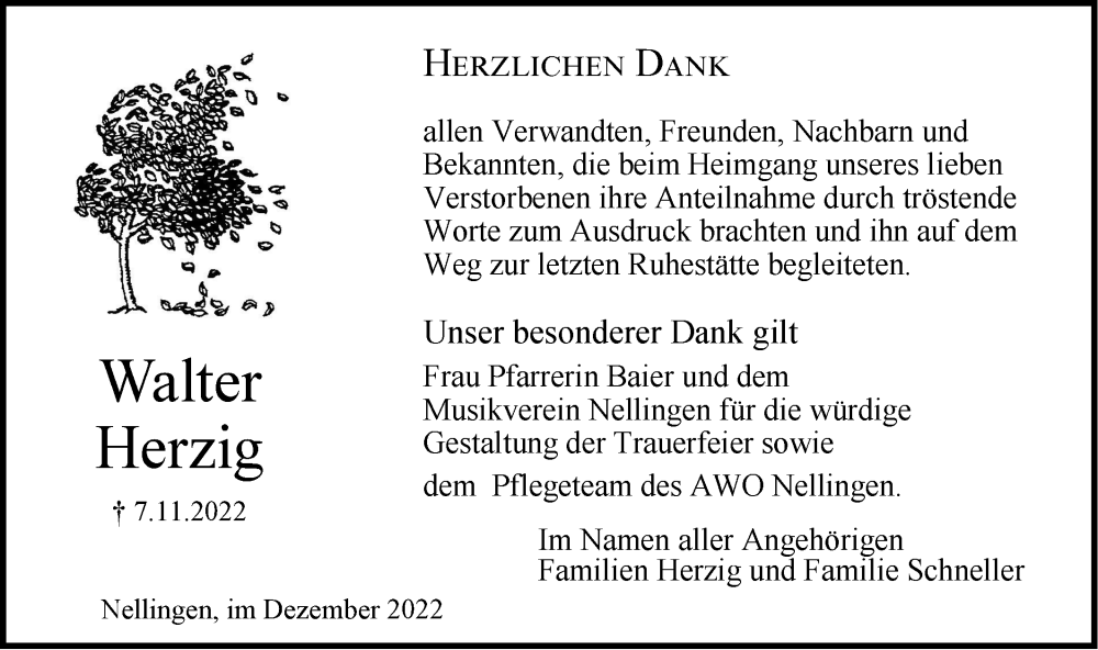  Traueranzeige für Walter Herzig vom 22.12.2022 aus Geislinger Zeitung