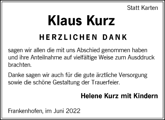 Traueranzeige von Klaus Kurz von Ehinger Tagblatt/Alb-Bote