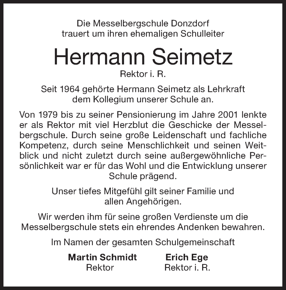  Traueranzeige für Hermann Seimetz vom 03.08.2022 aus NWZ Neue Württembergische Zeitung/Geislinger Zeitung