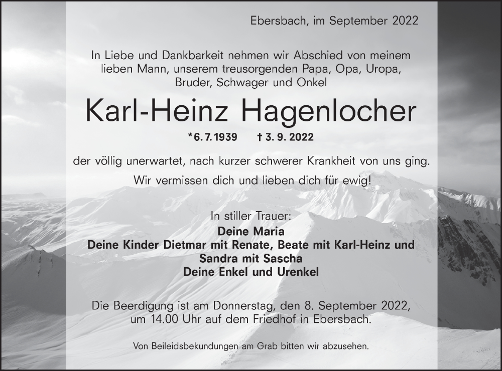  Traueranzeige für Karl-Heinz Hagenlocher vom 06.09.2022 aus NWZ Neue Württembergische Zeitung