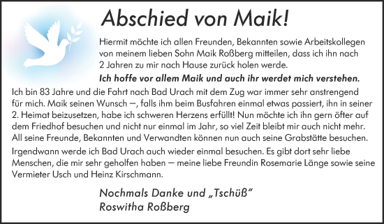 Traueranzeige von Maik  von Alb-Bote/Metzinger-Uracher Volksblatt