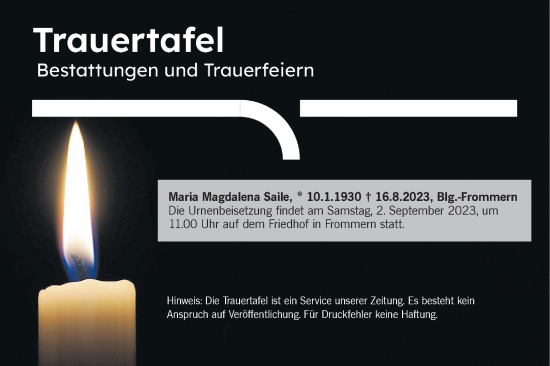 Traueranzeige von Bestattungen vom 01.09.2023 von Hohenzollerische Zeitung