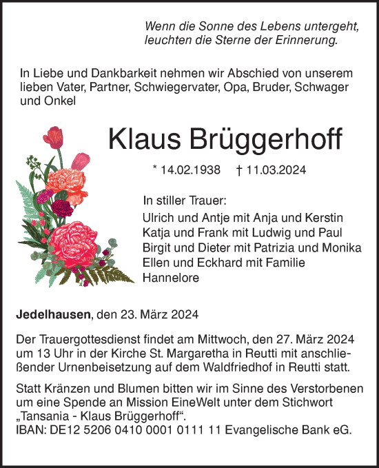 Traueranzeige von Klaus Brüggerhoff von SÜDWEST PRESSE Ausgabe Ulm/Neu-Ulm
