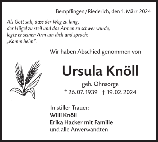 Traueranzeige von Ursula Knöll von SÜDWEST PRESSE/SÜDWEST PRESSE