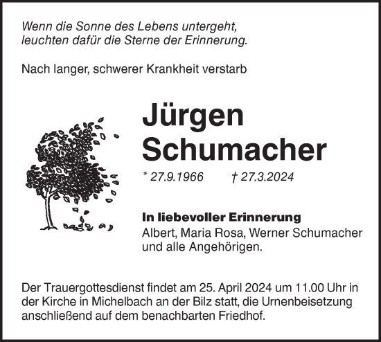 Traueranzeige von Jürgen Schumacher von Haller Tagblatt
