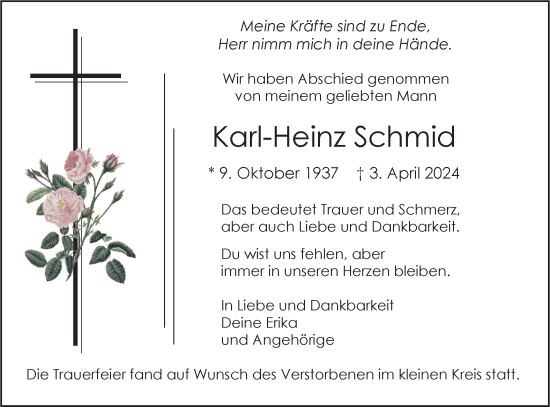 Traueranzeige von Karl-Heinz Schmid von SÜDWEST PRESSE Ausgabe Ulm/Neu-Ulm
