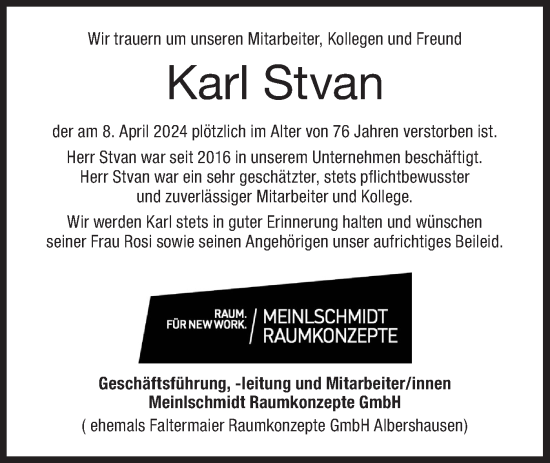 Traueranzeige von Karl Stvan von NWZ Neue Württembergische Zeitung