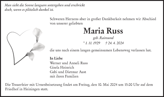 Traueranzeige von Maria Russ von NWZ Neue Württembergische Zeitung